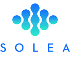 The image shows a logo with the word Solea in lowercase letters, featuring a stylized graphic element that resembles a drop of water or a droplet, set against a background with a gradient from blue at the top to white at the bottom.